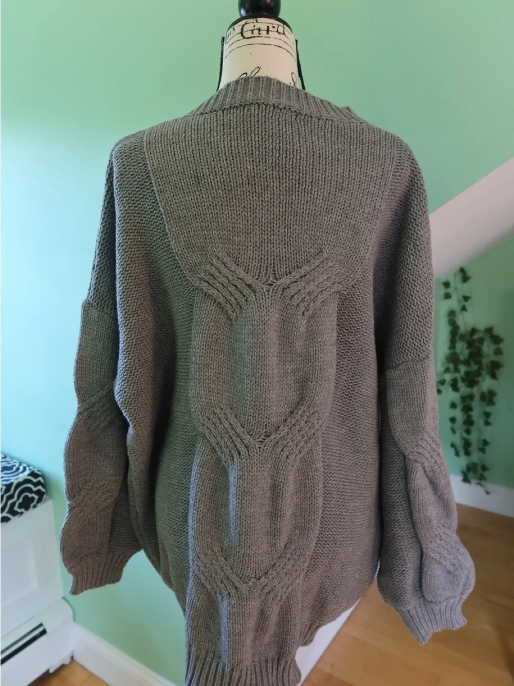 Relaxed V-Neck Cable Sweater dress - Gray